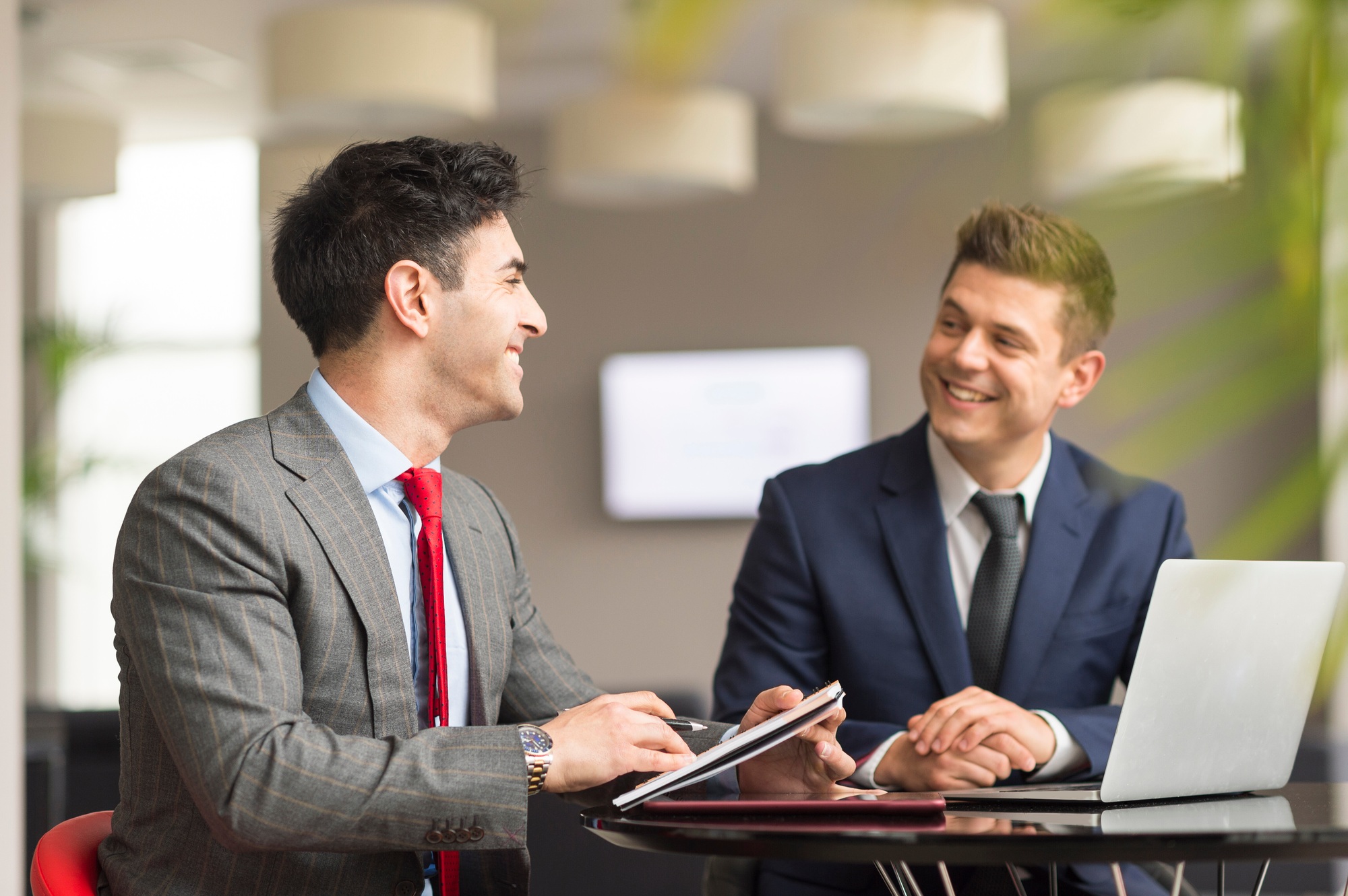 Two businessmen meeting in boardroom